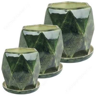 Кристалл комплект из 3-х горшков зелёный, 1114